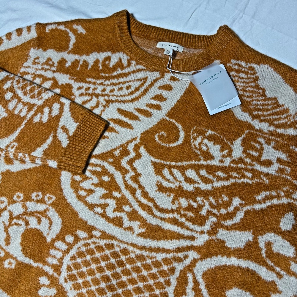 And The Why Paisley Sweater Womens Size M/L Burnt Orange Crewneck Pullover NEW